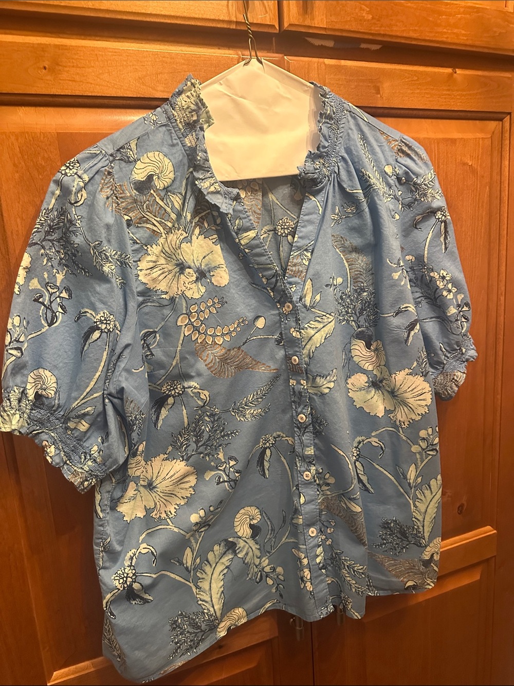 Talbots Blue Floral Button-Front Blouse